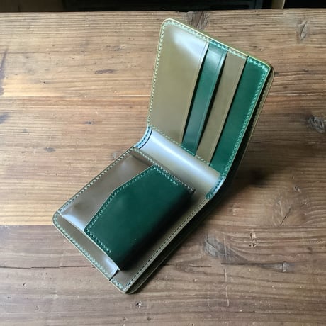 フルコードバン 二つ折り財布 小銭入れあり  グリーン×オリーブ