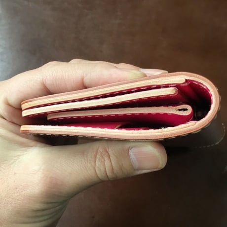 ブラウンコードバン×手染めピンク 長財布 小銭入れあり