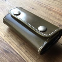 オリーブコードバン×チョコ色牛革 キーケース