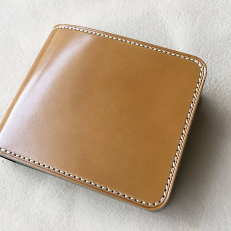 ライトブラウンコードバン×ルガトショルダーグリーン 二つ折り財布 小銭入れあり