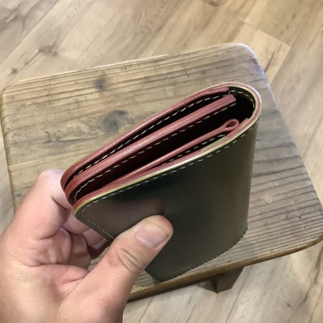 オイルコードバングリーン×ルガトショルダーワイン×オイルコードバンオリーブ 長財布 小銭入れあり