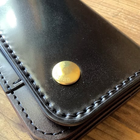 オイルコードバン黒×チョコ色牛革 トラッカーウォレット
