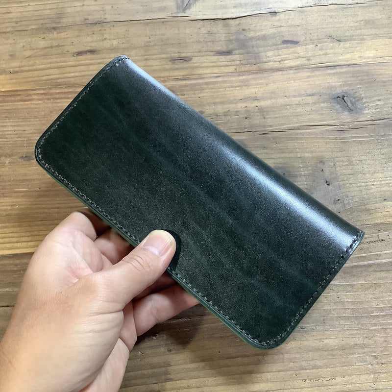ルガトショルダーグリーン×ブラウン 長財布 小銭入れ無し