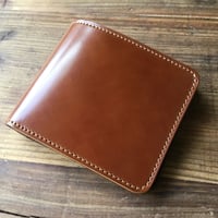 オイルコードバンブラウン×チョコ色牛革 二つ折り財布 小銭入れなし