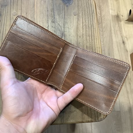 オイルコードバンブラウン×ルガトショルダーブラウン　二つ折り財布 小銭入れなし