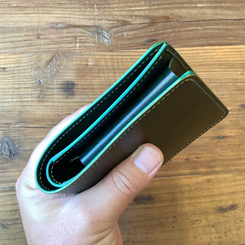 オイルコードバングリーン×ルガトショルダーグリーン 二つ折り財布