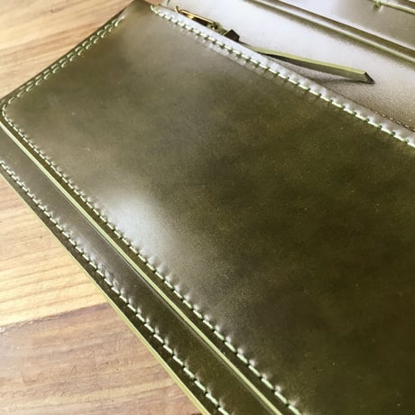 オイルコードバン黒×オリーブコードバン 長財布 小銭入れあり