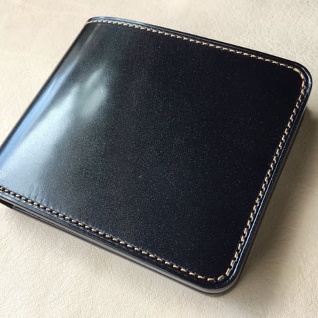 オイルコードバン黒×ルガトショルダーブラウン&ネイビー 二つ折り財布 小銭入れなし