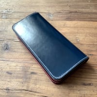 ネイビーオイルコードバン×ルガトショルダーワイン 長財布 小銭入れあり