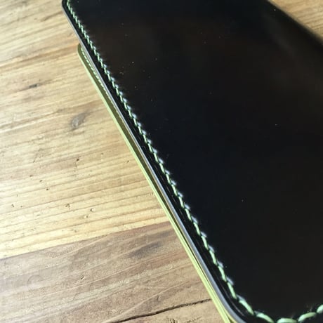 オイルコードバン黒×オリーブコードバン 長財布 小銭入れあり