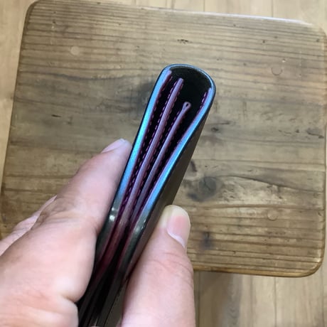 黒革×ルガトショルダー紫　パープル  長財布 小銭入れあり