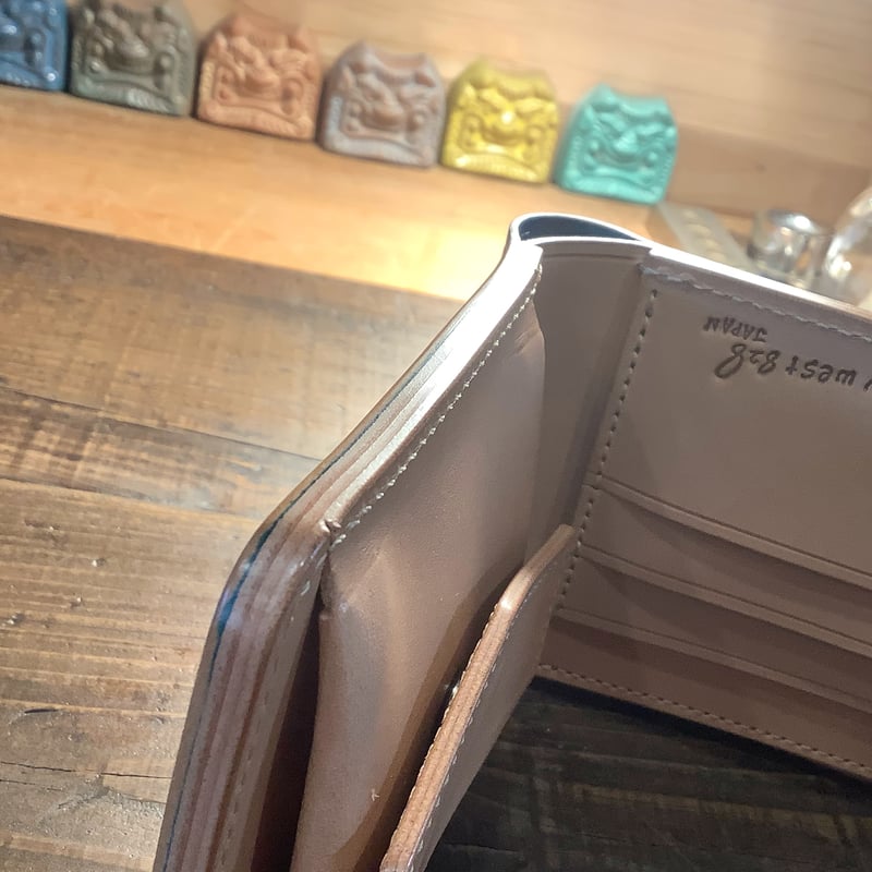 オーダー品　コンパクト財布　ロカドコードバン ロカドコードバンターコイズ×ワイルドサドル 二つ折り財布 小銭