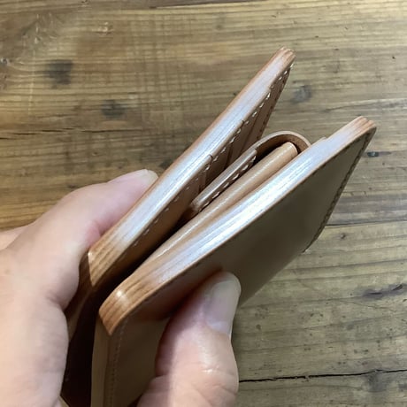 ナチュラルコードバン×栃木レザー 二つ折り財布 小銭入れあり