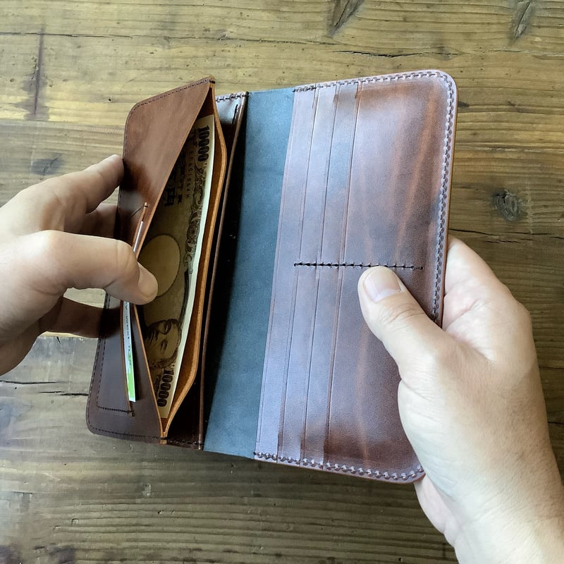 黒革×ルガトショルダーブラウン 長財布 小銭入れ無し | keywest828