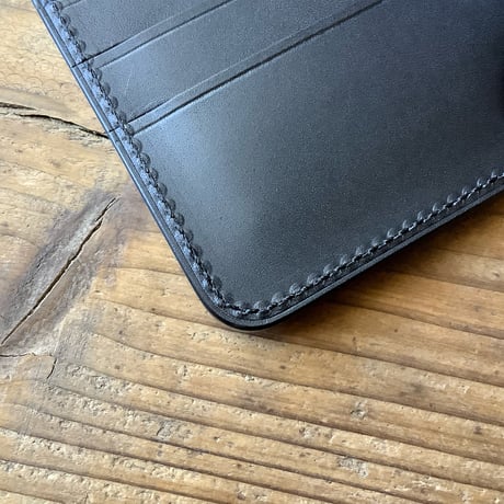 オイルコードバン黒×オイルレザー黒  二つ折り財布  小銭入れなし
