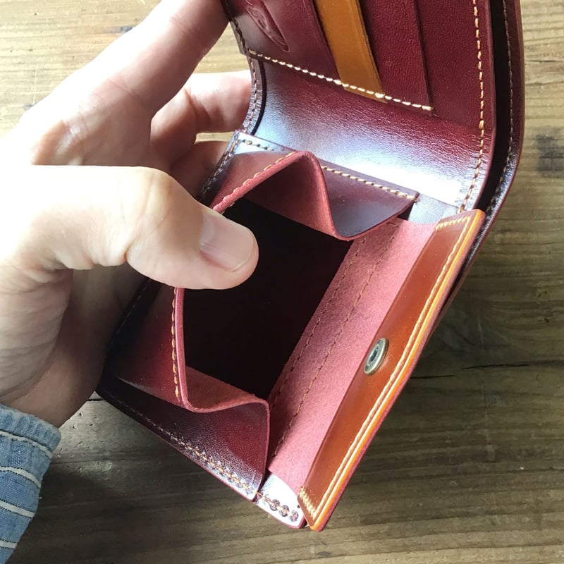 オイルコードバンブラウン×ルガトショルダーワイン 二つ折り財布 小銭