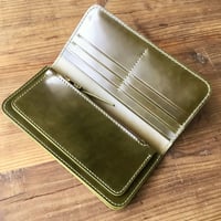 オイルコードバン黒×オリーブコードバン 長財布 小銭入れあり