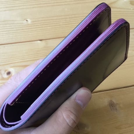 オイルコードバン黒×ルガトショルダーパープル 紫 ブラウン 二つ折り財布 小銭入れあり