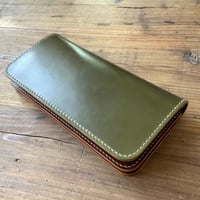 オリーブコードバン×ルガトショルダーブラウン 長財布 小銭入れあり