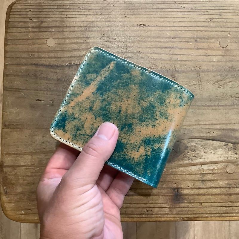 オーダー品　コンパクト財布　ロカドコードバン ロカドコードバンターコイズ×ワイルドサドル 二つ折り財布 小銭