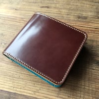 オイルコードバンコニャック×ルガトショルダー琉球ブルー 二つ折り財布 小銭入れあり