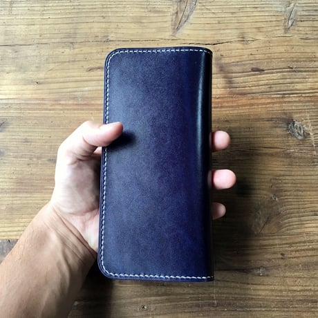 ルガトショルダーネイビー&ブラウン 長財布 小銭入れあり