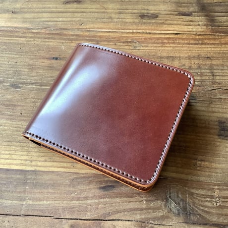 オイルコードバンコニャック×ルガトショルダーブラウン 二つ折り財布 小銭入れあり