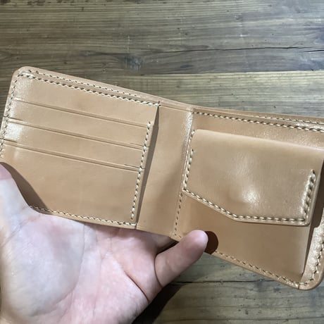 ナチュラルコードバン×栃木レザー 二つ折り財布 小銭入れあり