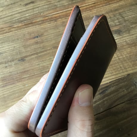 オイルコードバン赤茶×チョコ色牛革 二つ折り財布 小銭入れなし
