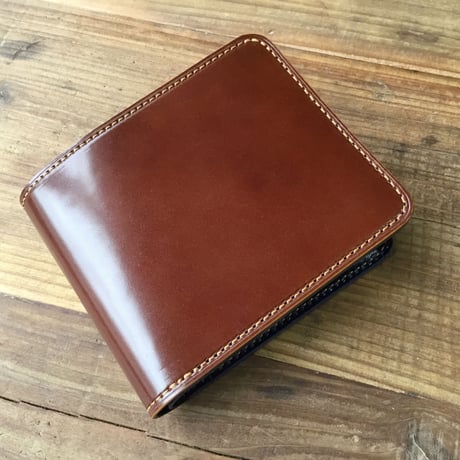 オイルコードバンコニャック×ルガトショルダーネイビー 二つ折り財布 小銭入れあり