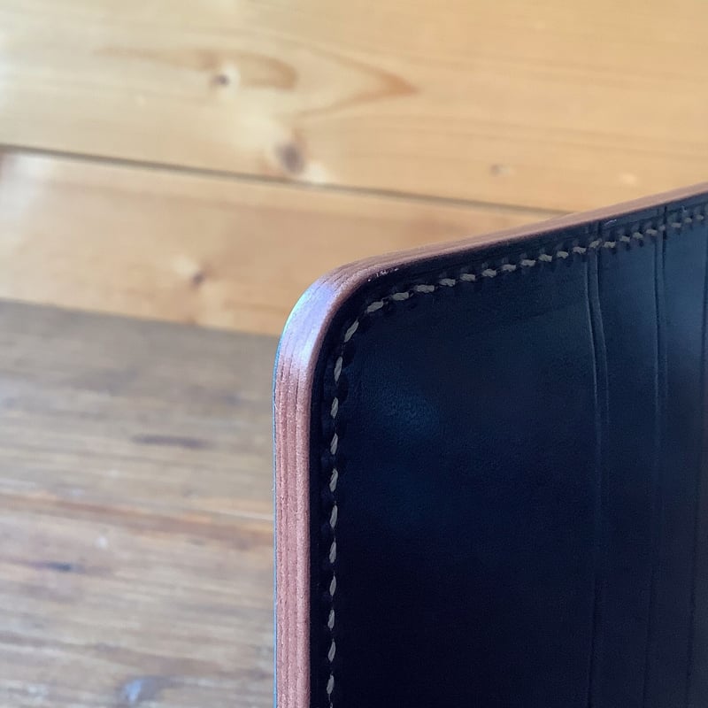 ネイビーオイルコードバン×ルガトショルダー ダークブラウン 二つ折り