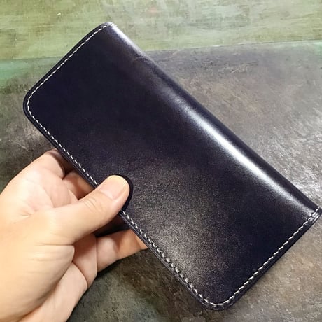 ルガトショルダーネイビー&ブラウン 長財布 小銭入れあり