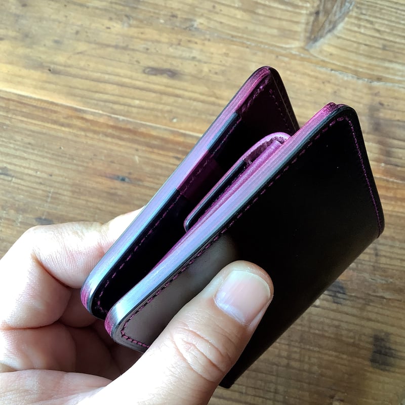オイルコードバン黒×ルガトショルダーパープル 紫色 二つ折り財布 小銭
