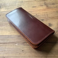 オイルコードバンバーガンディ×ルガトショルダーブラウン 長財布 小銭入れあり