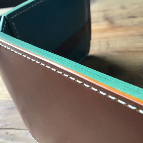 オイルコードバンコニャック×ルガトショルダー琉球ブルー 二つ折り財布 小銭入れなし