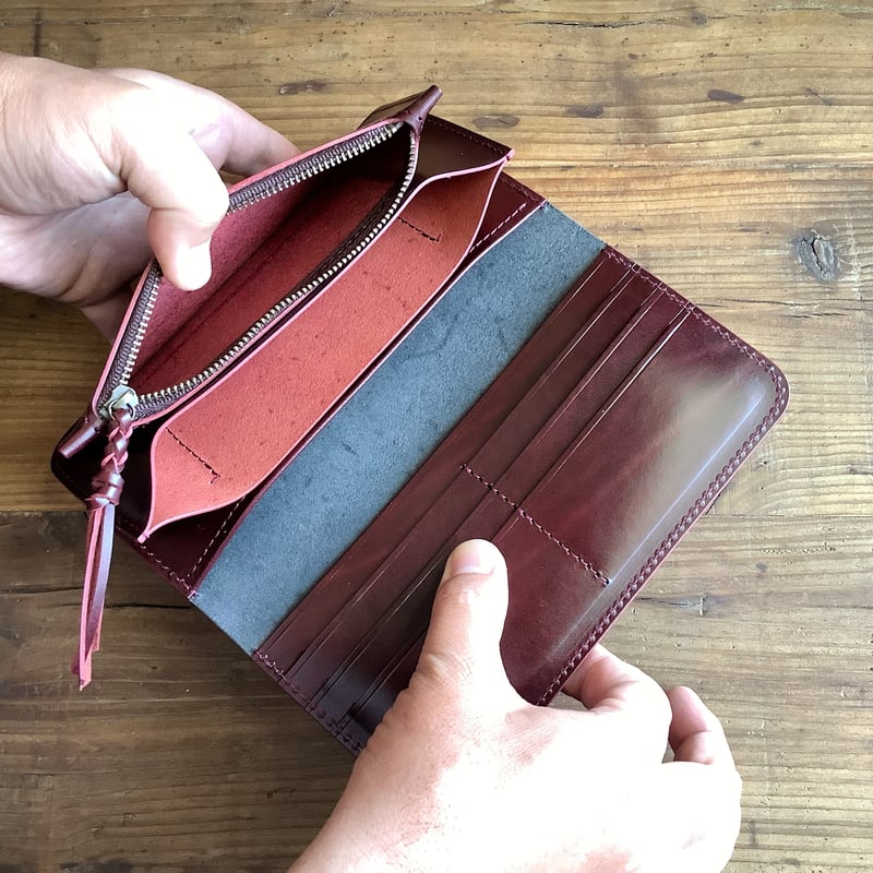 黒革×ルガトショルダーワイン 長財布 小銭入れあり | keywest828