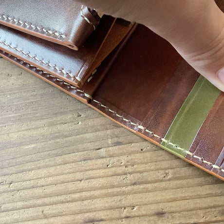 オリーブコードバン×ルガトショルダーブラウン 長財布 小銭入れあり