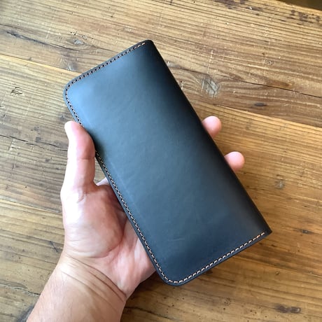 黒革×ルガトショルダーオレンジ　橙　長財布 小銭入れあり
