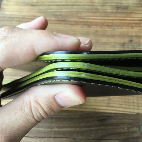 オイルコードバン黒×オリーブコードバン 長財布 小銭入れあり