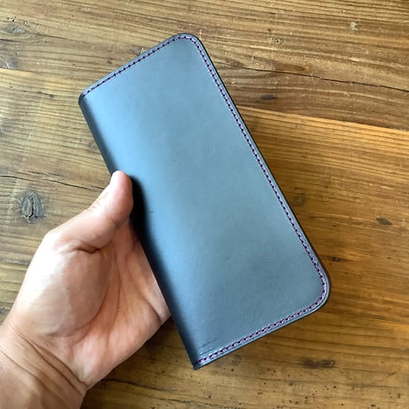 黒革×ルガトショルダー紫　パープル  長財布 小銭入れあり