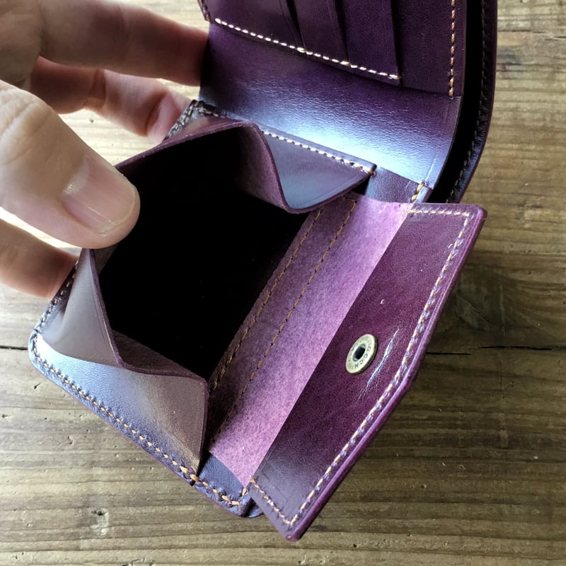 コードバン黒×ルガトショルダーパープル 二つ折り財布 小銭入れあり