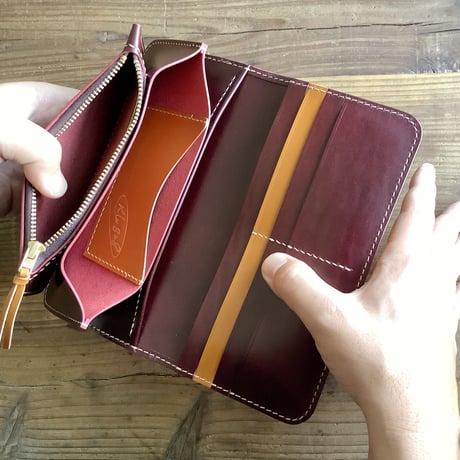 オイルコードバンブラウン×ルガトショルダーワイン 長財布 小銭入れあり