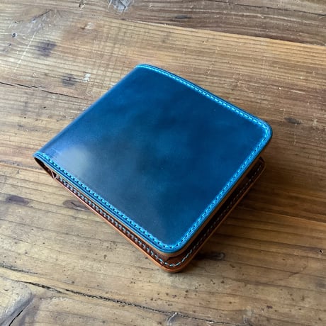 オイルコードバンネイビー×ルガトショルダーブラウン 二つ折り財布 小銭入れあり