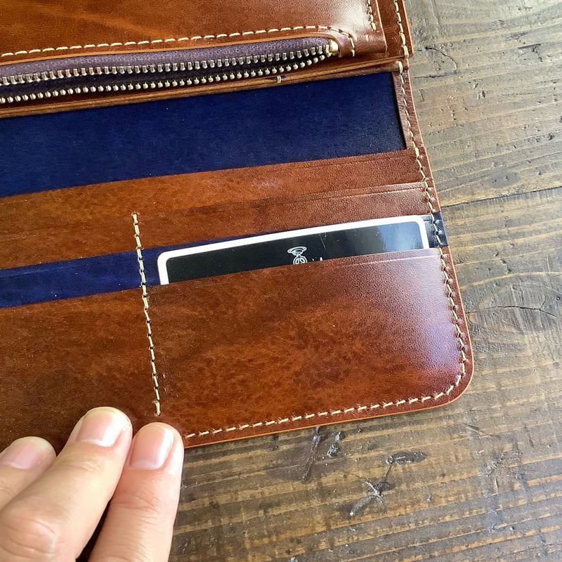 ルガトショルダーブラウン×ネイビー 長財布 小銭入れあり | keywest828