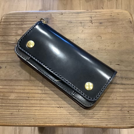 オイルコードバン黒×チョコ色牛革 トラッカーウォレット
