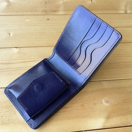 コードバン黒×ルガトショルダーネイビー  二つ折り財布  小銭入れあり