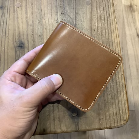 オイルコードバンブラウン×ルガトショルダーブラウン　二つ折り財布 小銭入れなし
