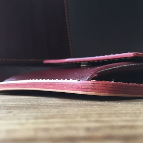 ライトブラウンコードバン×ルガトショルダーワイン 二つ折り財布 小銭入れあり