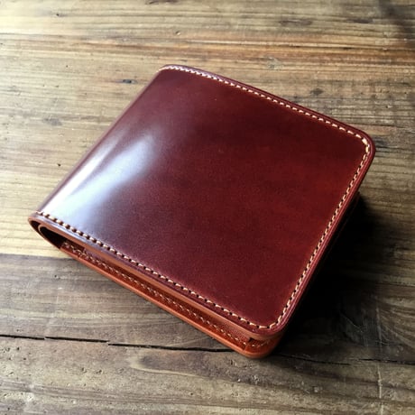 オイルコードバン赤茶×ルガトショルダーオレンジ 二つ折り財布   小銭入れあり