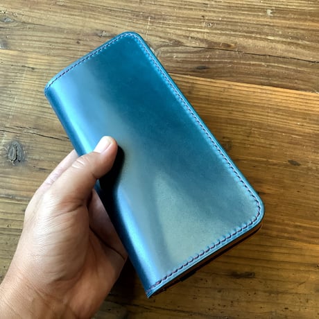オイルコードバンネイビー×ルガトショルダーブラウン 長財布 小銭入れあり